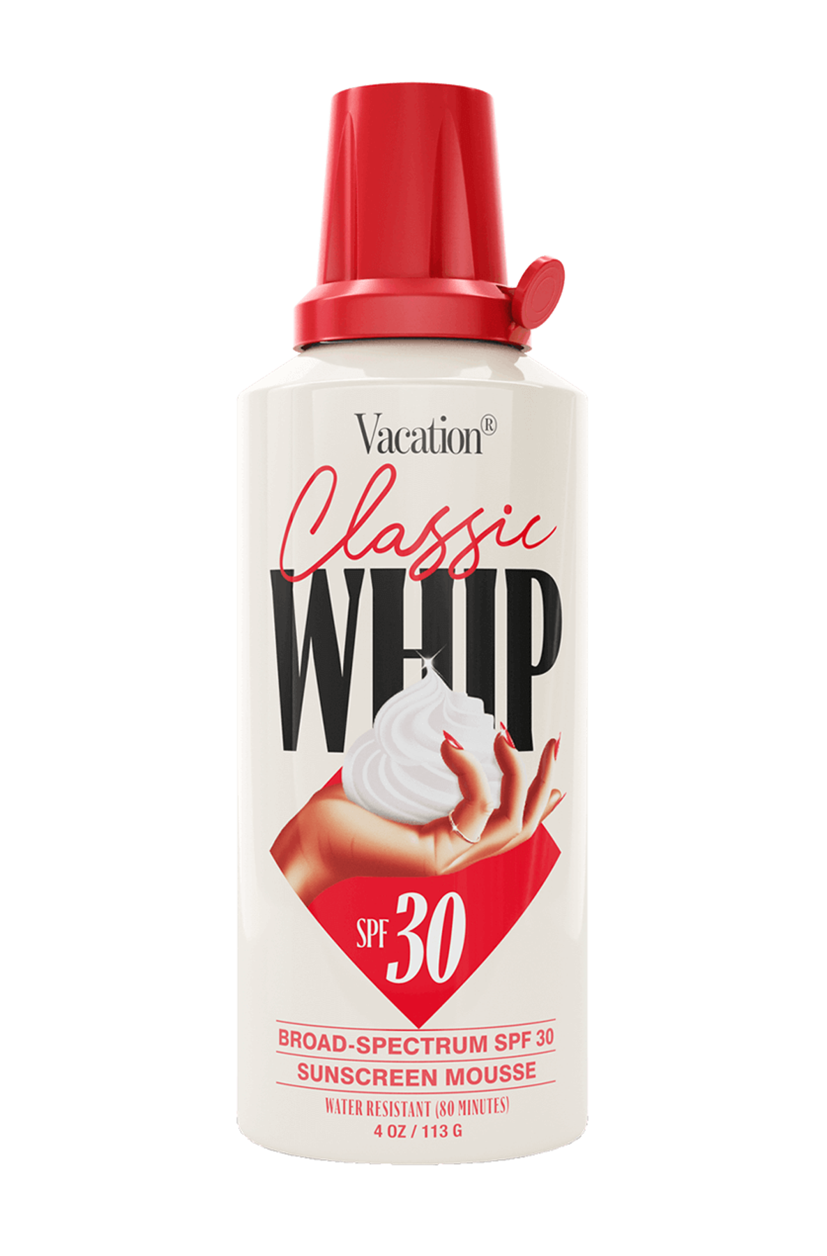 a bottle of vacation classic whip spf 30 sunscreen mousse